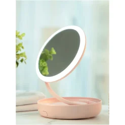 Discount MINISO Specchio Rosa Da Tavolo Girevole A 360° Con Led