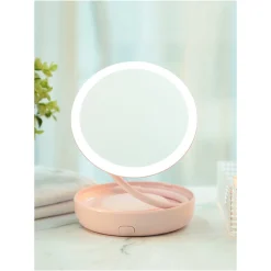Discount MINISO Specchio Rosa Da Tavolo Girevole A 360° Con Led